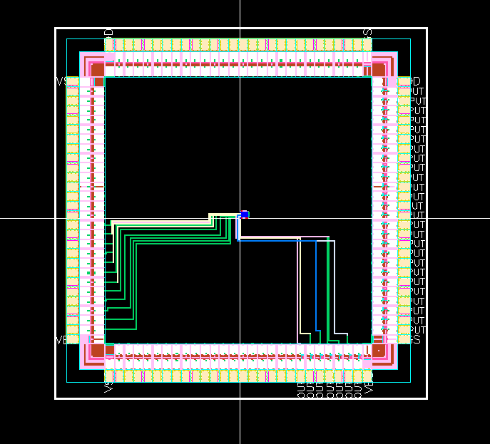 Virtuoso assembly of the hierarchical 32-bit ALU into the pad frame